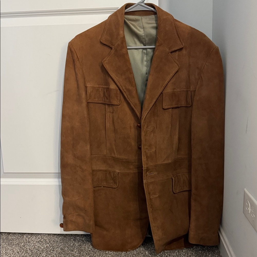 Vintage Californian Suede Jacket Coat Men 40 Brown Chore Pockets Leather Buttons
